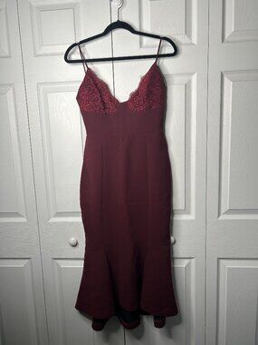 Nicholas Burgundy Lace Bra V-Neck Sleeveless Midi Dress Women's Size 4